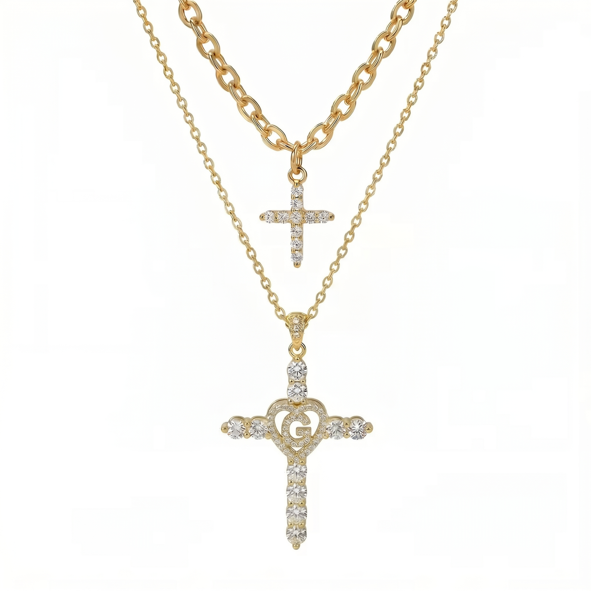 2pc Elegant Cross Initial Necklace Set