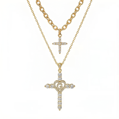 2pc Elegant Cross Initial Necklace Set
