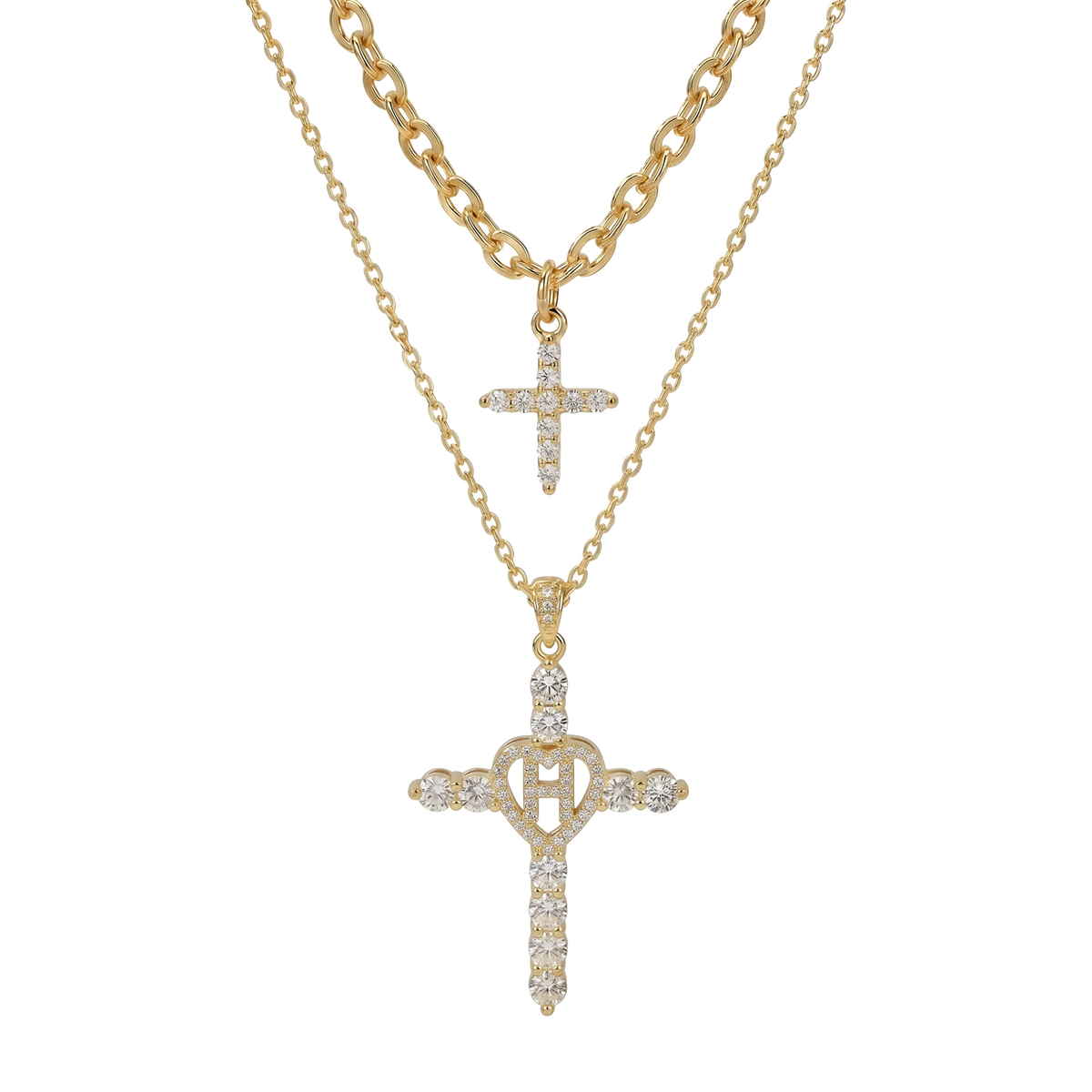 2pc Elegant Cross Initial Necklace Set