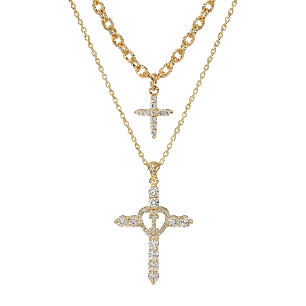 2pc Elegant Cross Initial Necklace Set