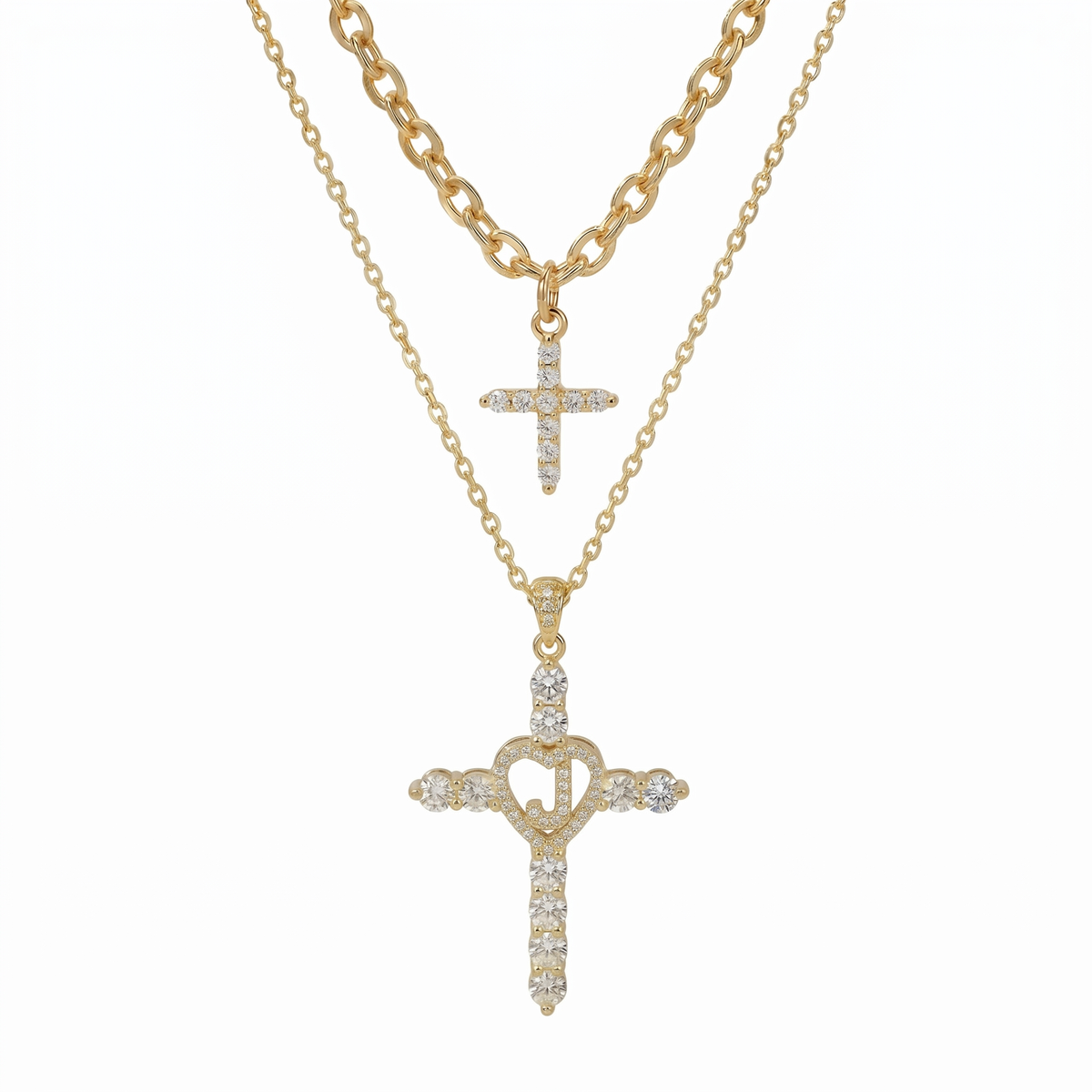 2pc Elegant Cross Initial Necklace Set