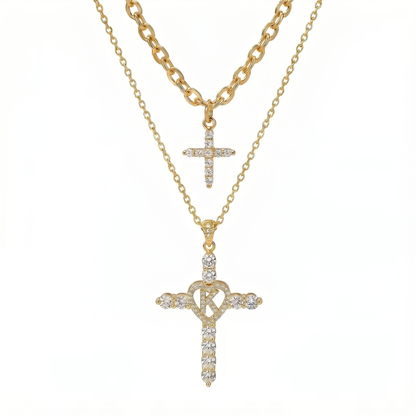 2pc Elegant Cross Initial Necklace Set