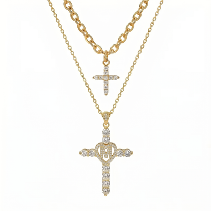 2pc Elegant Cross Initial Necklace Set