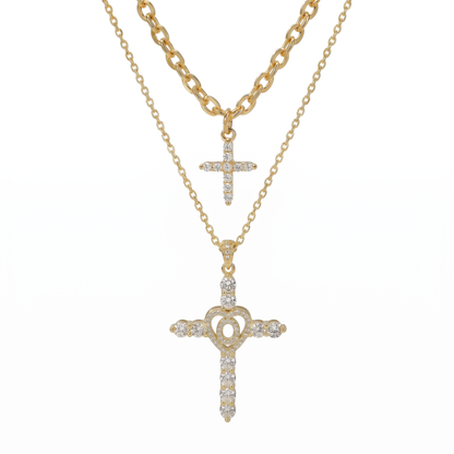 2pc Elegant Cross Initial Necklace Set
