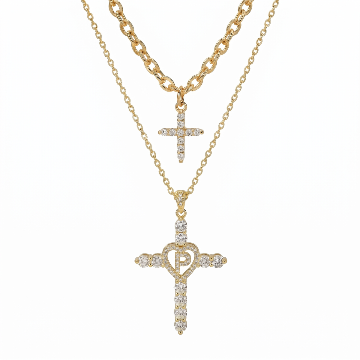 2pc Elegant Cross Initial Necklace Set