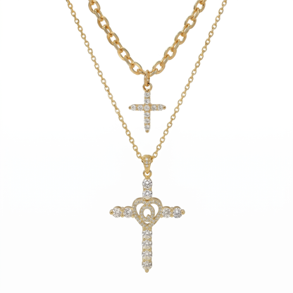 2pc Elegant Cross Initial Necklace Set
