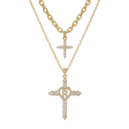 2pc Elegant Cross Initial Necklace Set