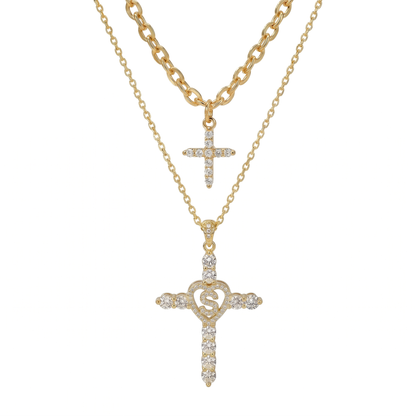 2pc Elegant Cross Initial Necklace Set