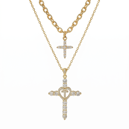 2pc Elegant Cross Initial Necklace Set