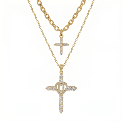 2pc Elegant Cross Initial Necklace Set