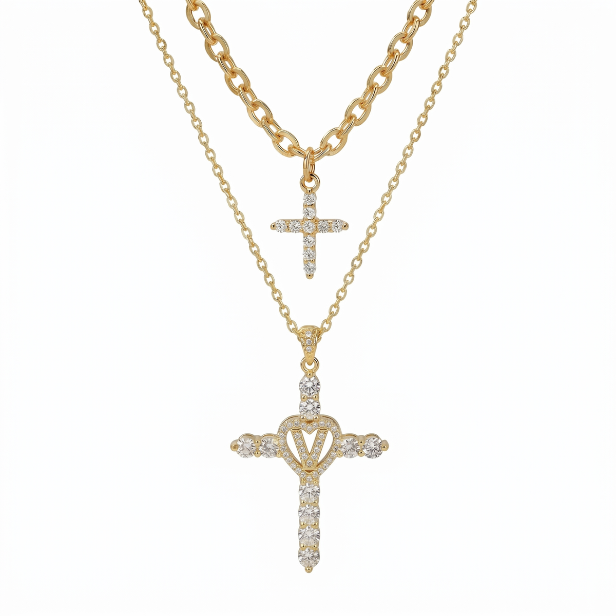 2pc Elegant Cross Initial Necklace Set