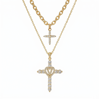 2pc Elegant Cross Initial Necklace Set