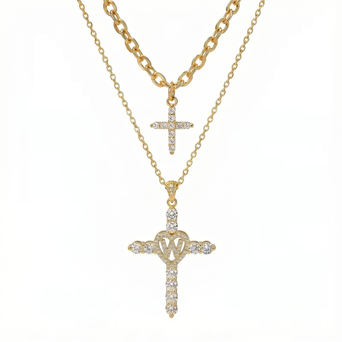 2pc Elegant Cross Initial Necklace Set