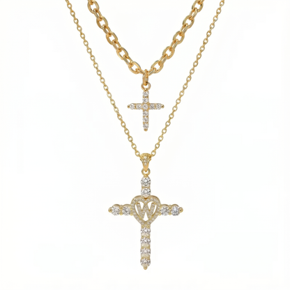 2pc Elegant Cross Initial Necklace Set