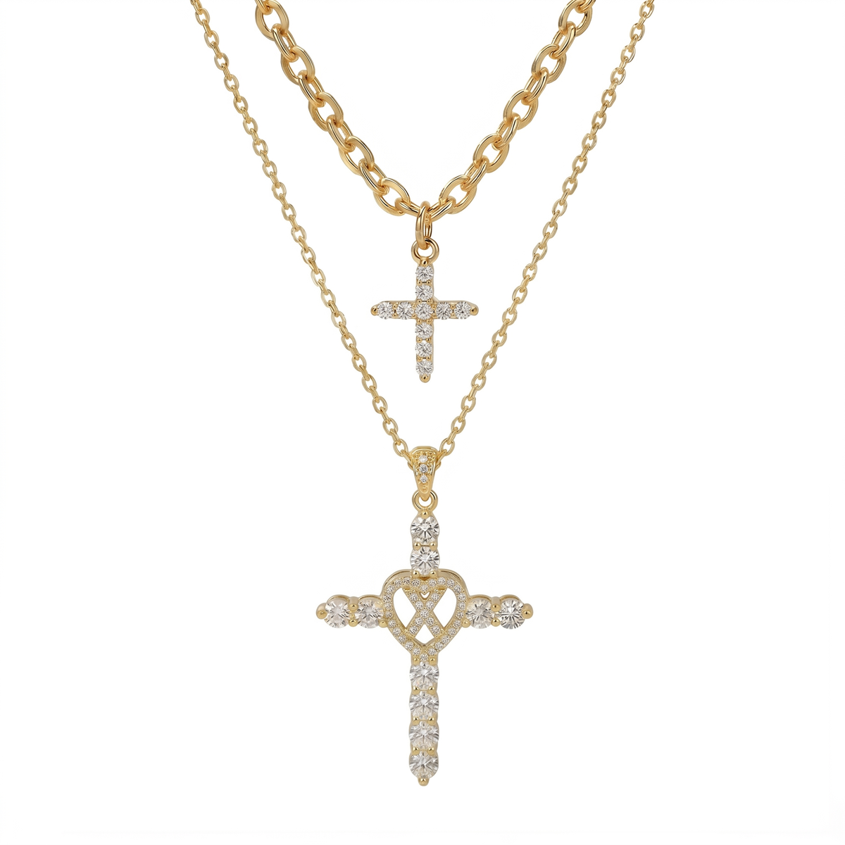 2pc Elegant Cross Initial Necklace Set