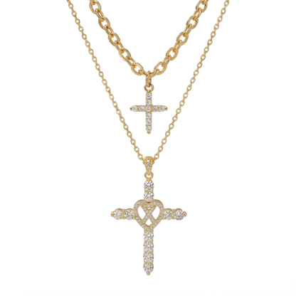 2pc Elegant Cross Initial Necklace Set