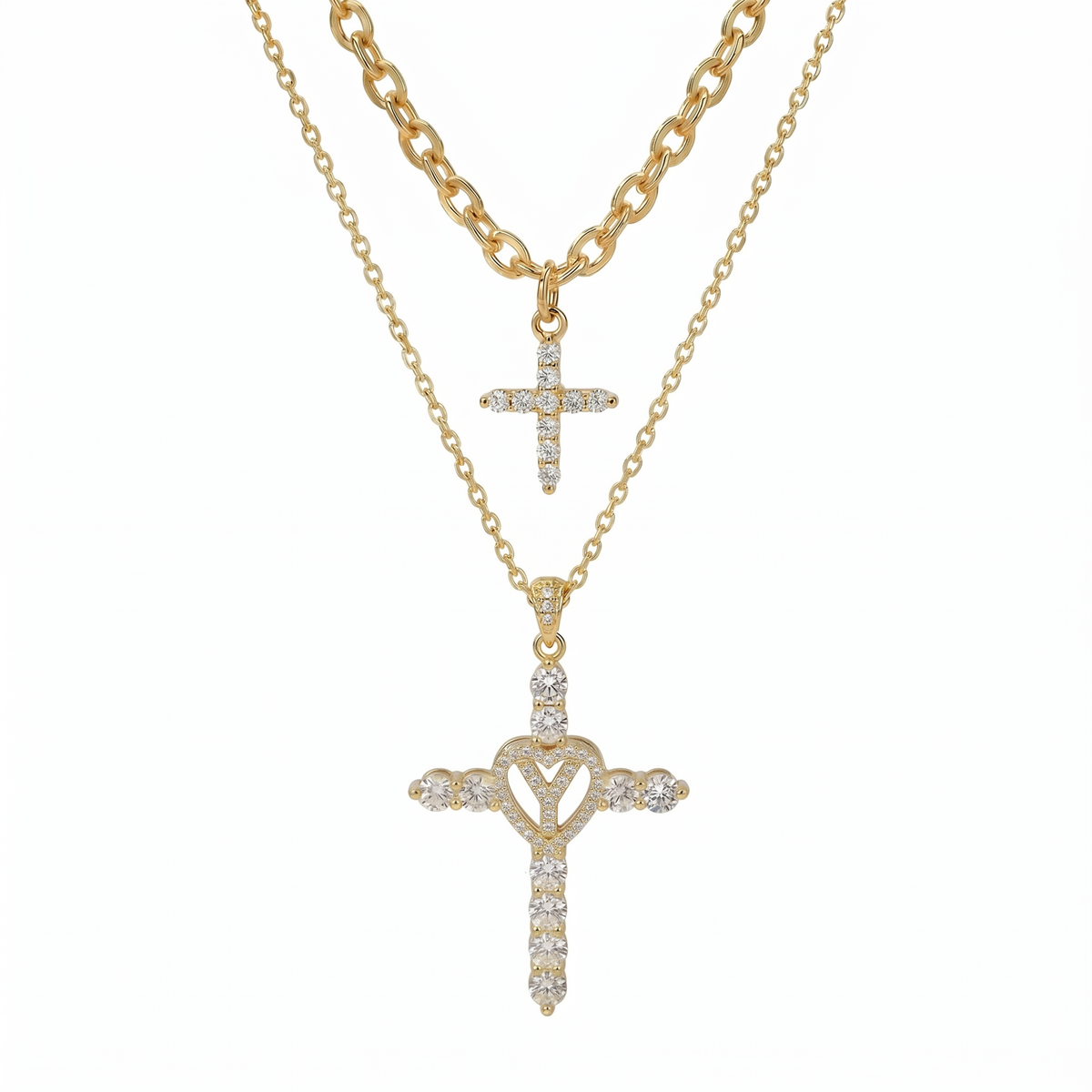 2pc Elegant Cross Initial Necklace Set