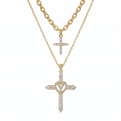 2pc Elegant Cross Initial Necklace Set