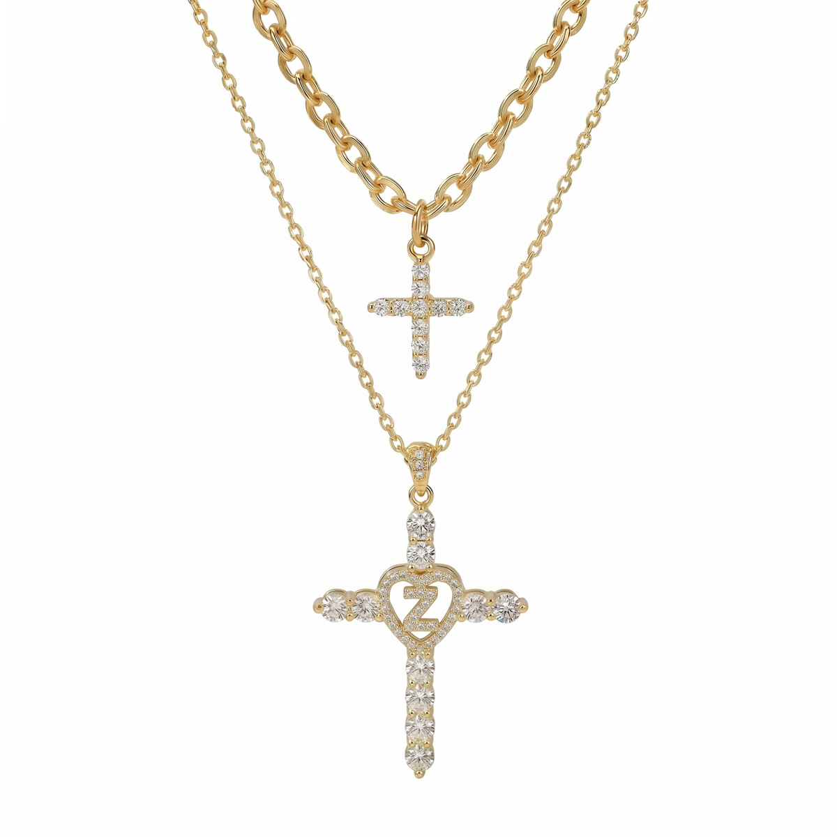2pc Elegant Cross Initial Necklace Set