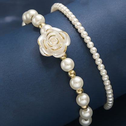 Pearl Rose Bracelet Set
