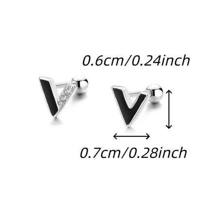 Black Enamel V Stud Earrings