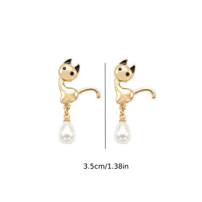 Pearl Cat Drop Earrings
