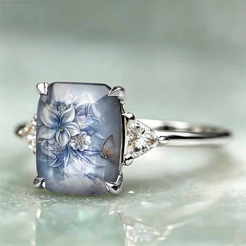 Blue Floral Statement Ring