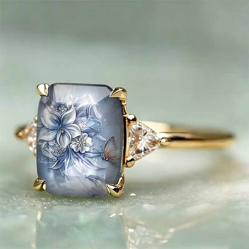 Blue Floral Statement Ring