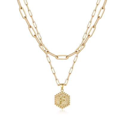 2pc 14k Hexagon Initial Necklace