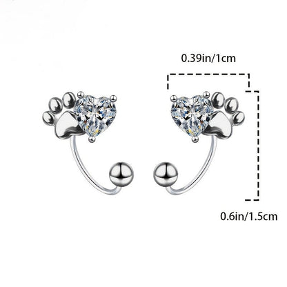 Crystal Heart Paw Hook Earrings