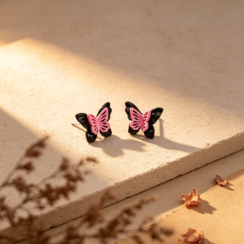 Pink Butterfly Stud Earrings
