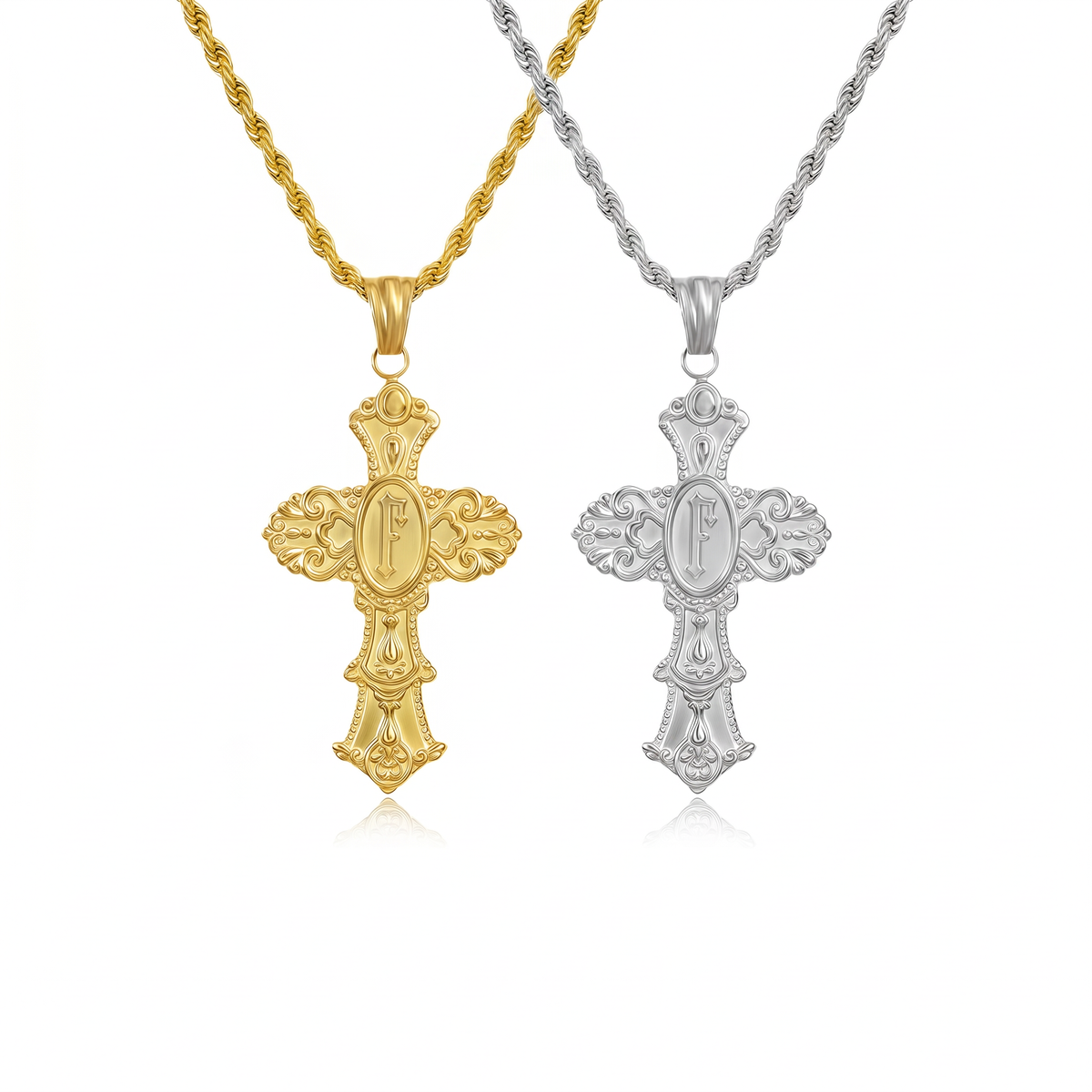 Vintage Cross Initial Necklace