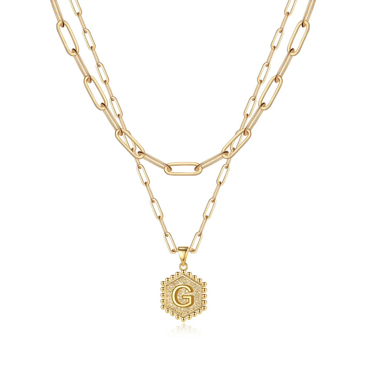 2pc 14k Hexagon Initial Necklace