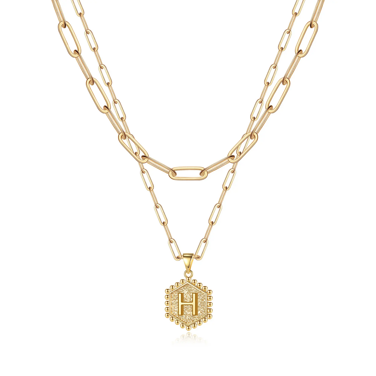 2pc 14k Hexagon Initial Necklace