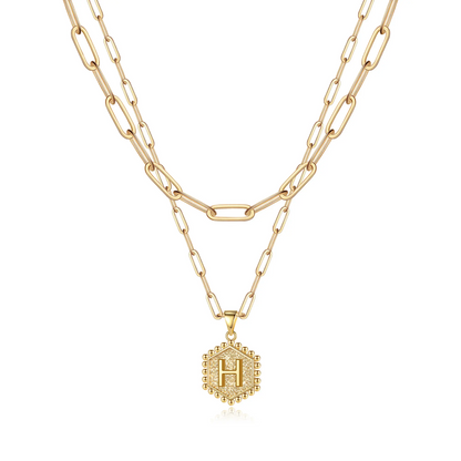 2pc 14k Hexagon Initial Necklace