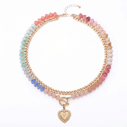 Double Layer Initial Heart Beaded Necklace