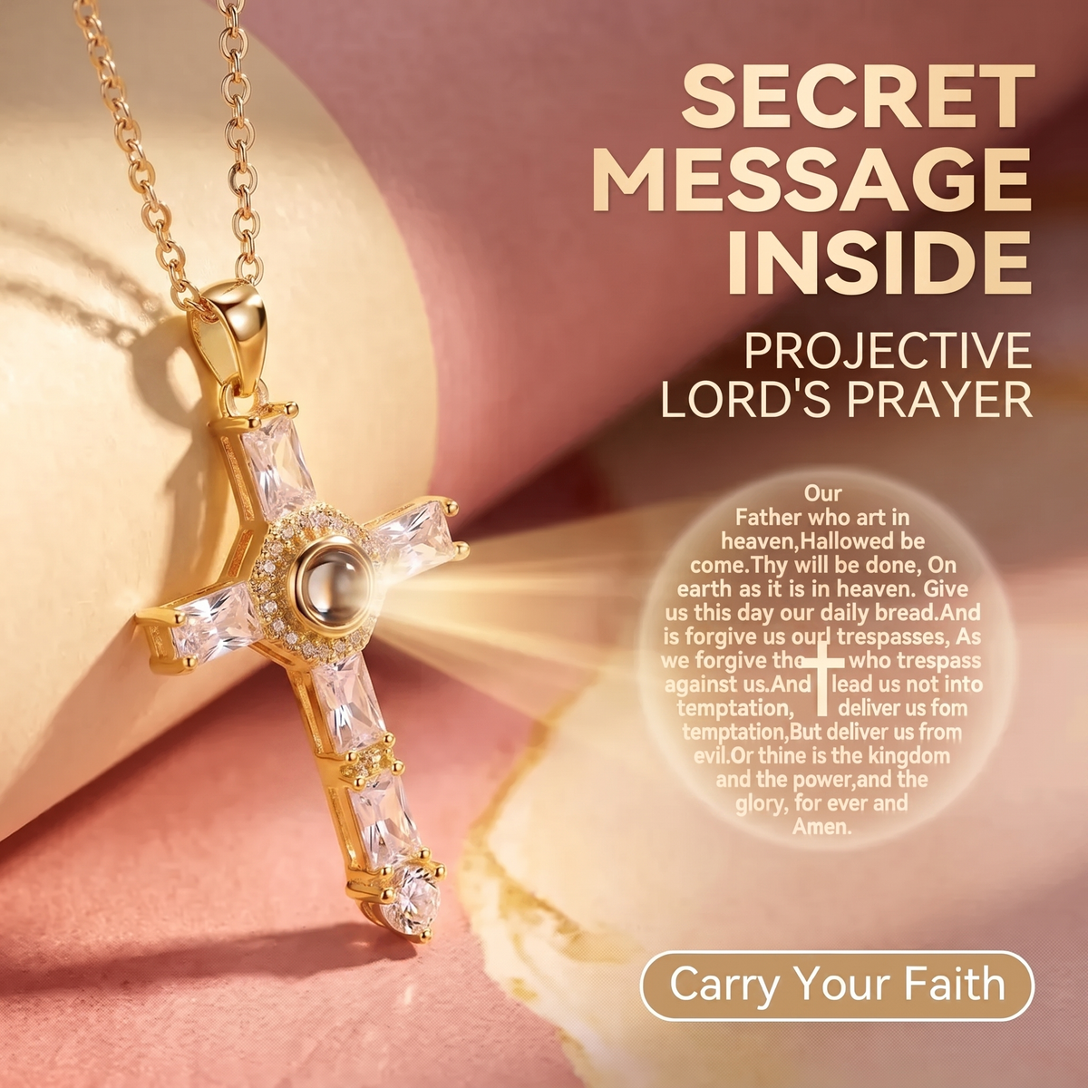 Lord's Prayer Cross Projection Necklace
