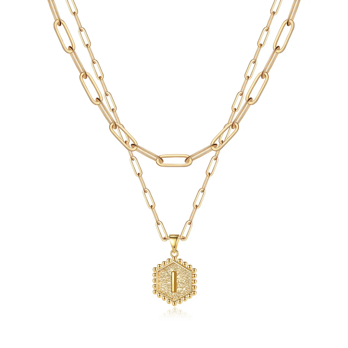 2pc 14k Hexagon Initial Necklace