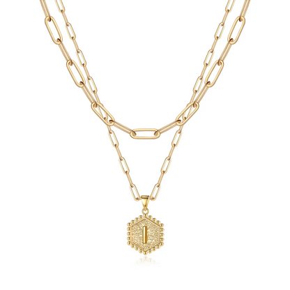 2pc 14k Hexagon Initial Necklace