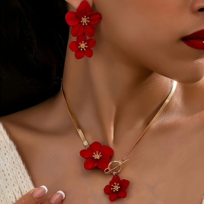Elegant Flower Necklace & Earrings Set