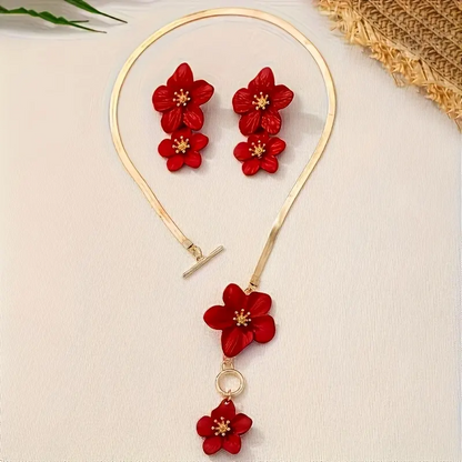 Elegant Flower Necklace & Earrings Set