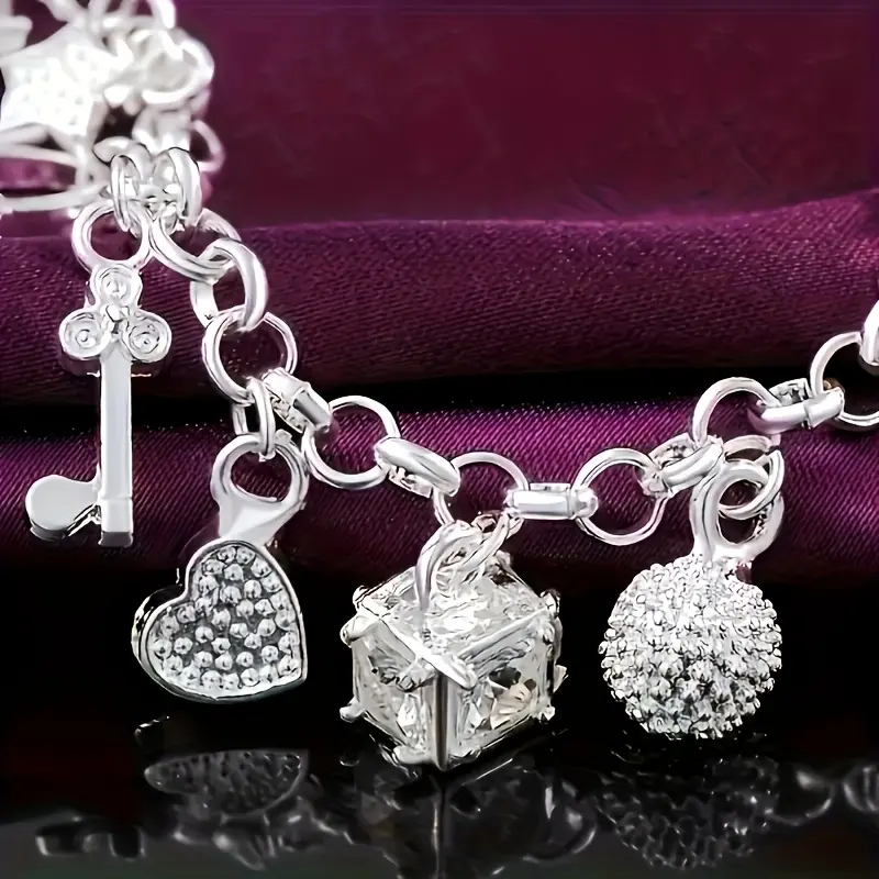Heart Key Charms Pendant Bracelet