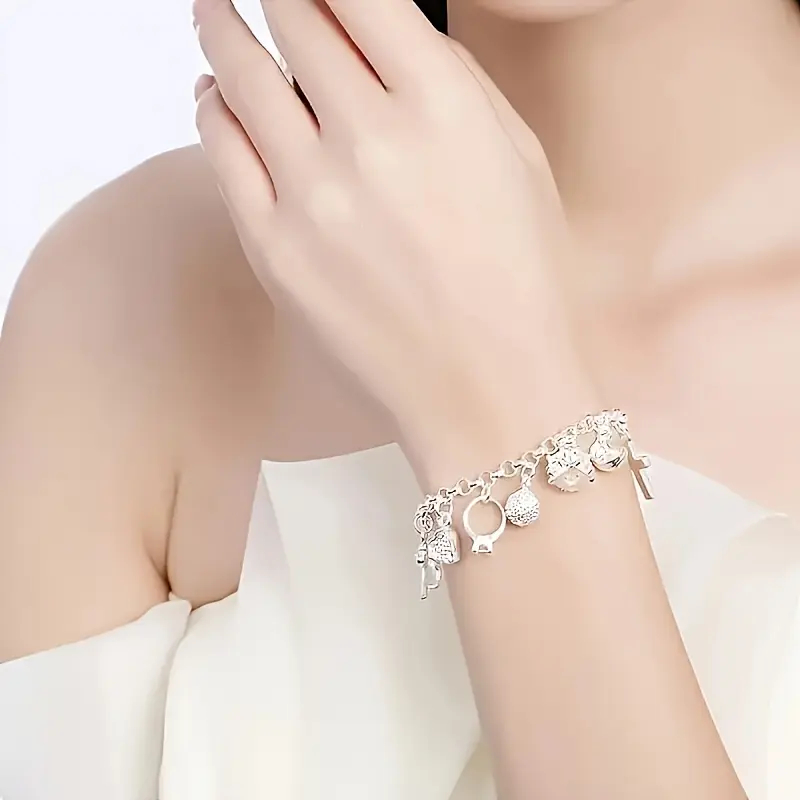 Heart Key Charms Pendant Bracelet