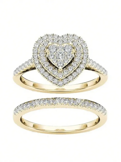 2pc Rhinestone Heart Ring Set