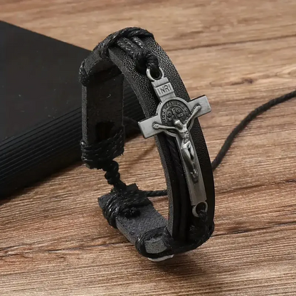 Retro Cross Leather Bracelet