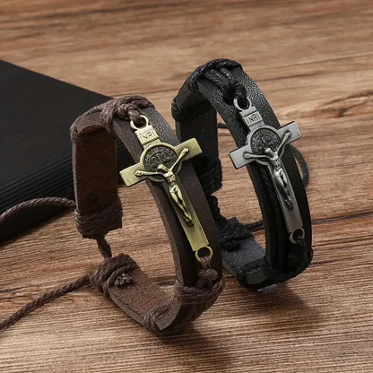 Retro Cross Leather Bracelet
