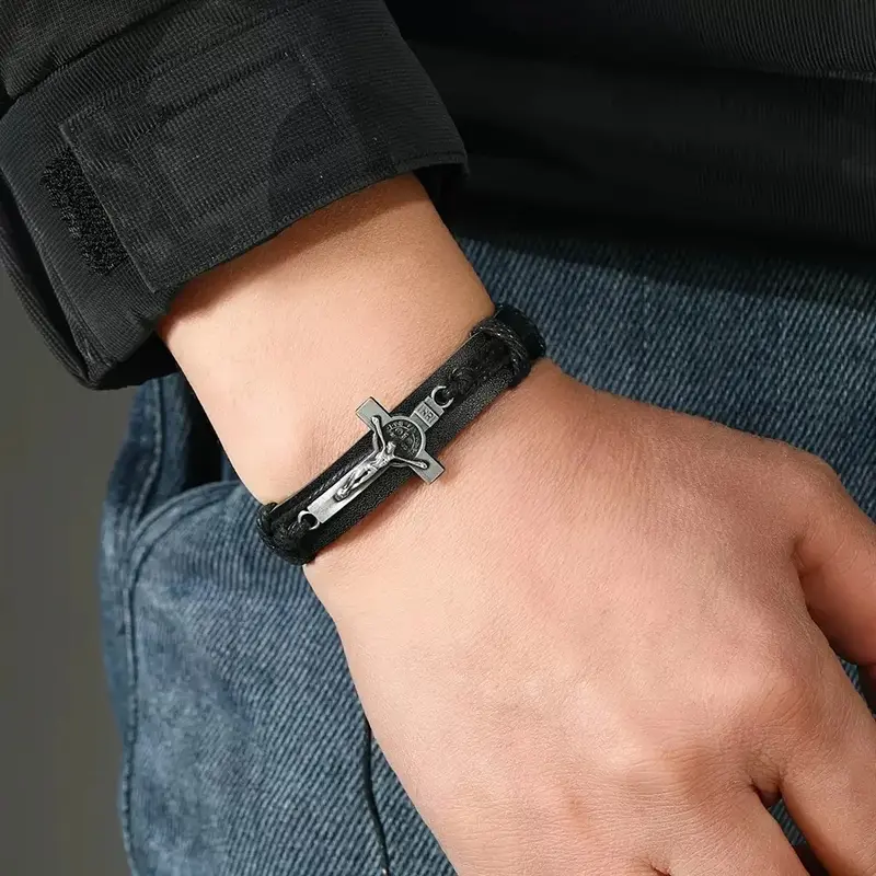 Retro Cross Leather Bracelet