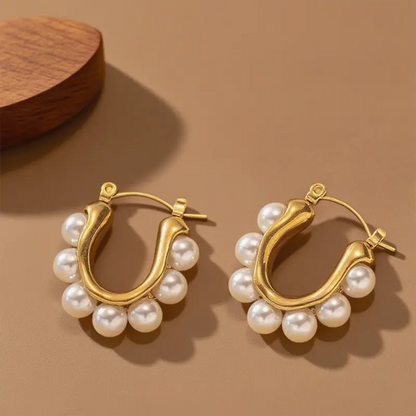 U-Shaped Pearl Hoop Earrings