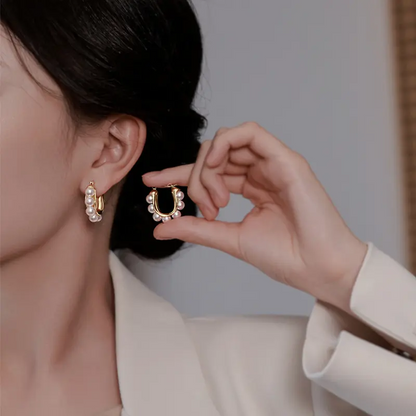U-Shaped Pearl Hoop Earrings