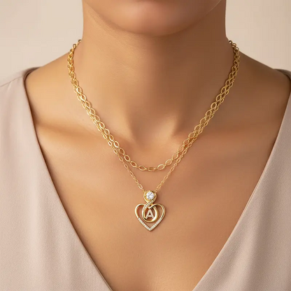 2pc 14k Initial Infinity Heart Necklace Set